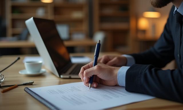 Person diligently preparing for an interview by reading notes and practicing answers.